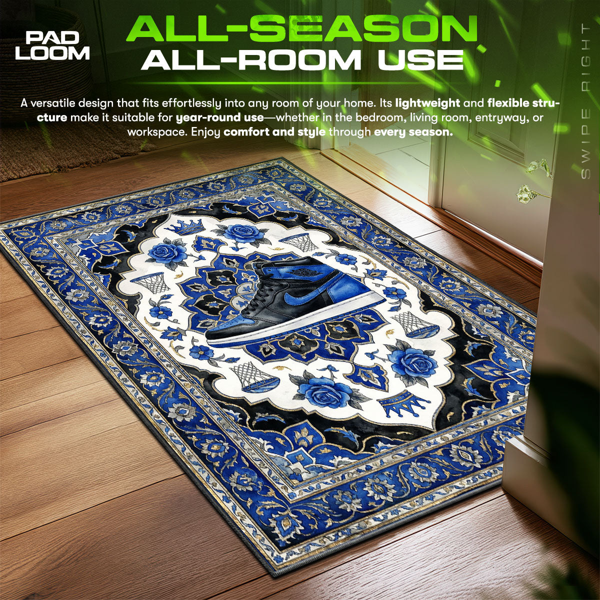 Jordan Royal 1 Rug - Blue Floral Sneaker Floor Mat