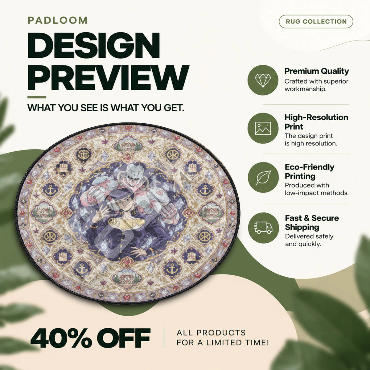 Josuke Crystal JoJo round rug full design preview
