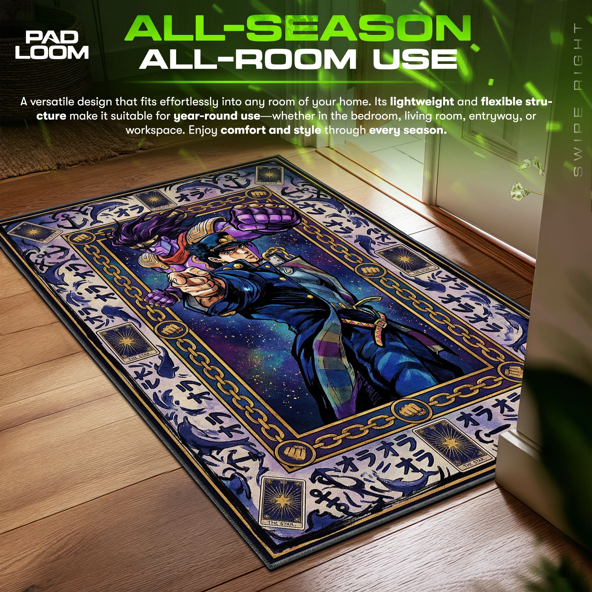 Jotaro Kujo Star Platinum Ora JoJo's Chair fan rug — premium quality print