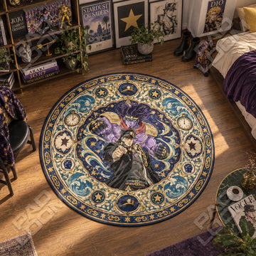 Jotaro Pointing JoJo round rug on a bedroom floor - JoJo chair mat