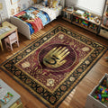 Journal 3 golden hand Gravity Falls area rug with cipher text on crimson black tapestry