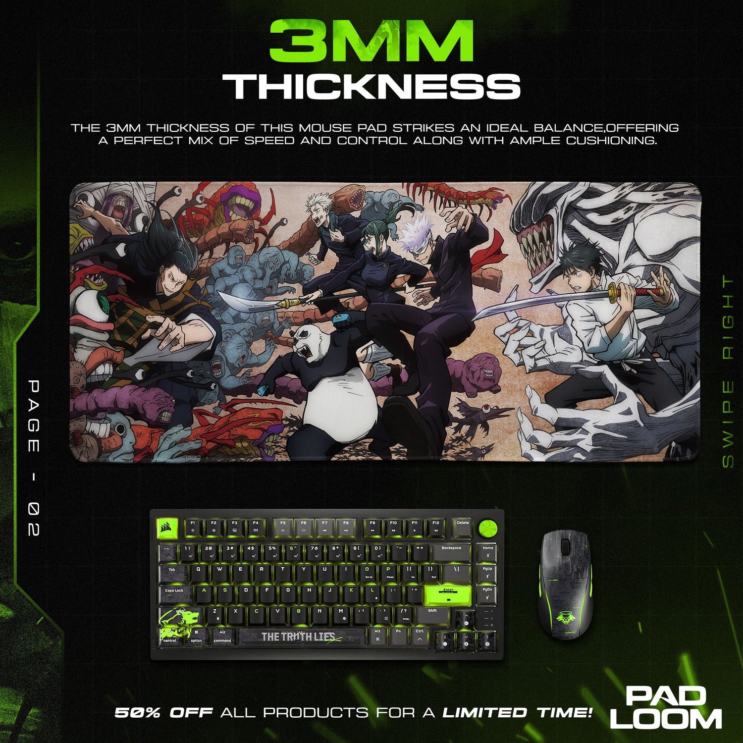 Jujutsu Kaisen Battle Squad Mouse Pad, Anime Gaming Desk Mat Padloom