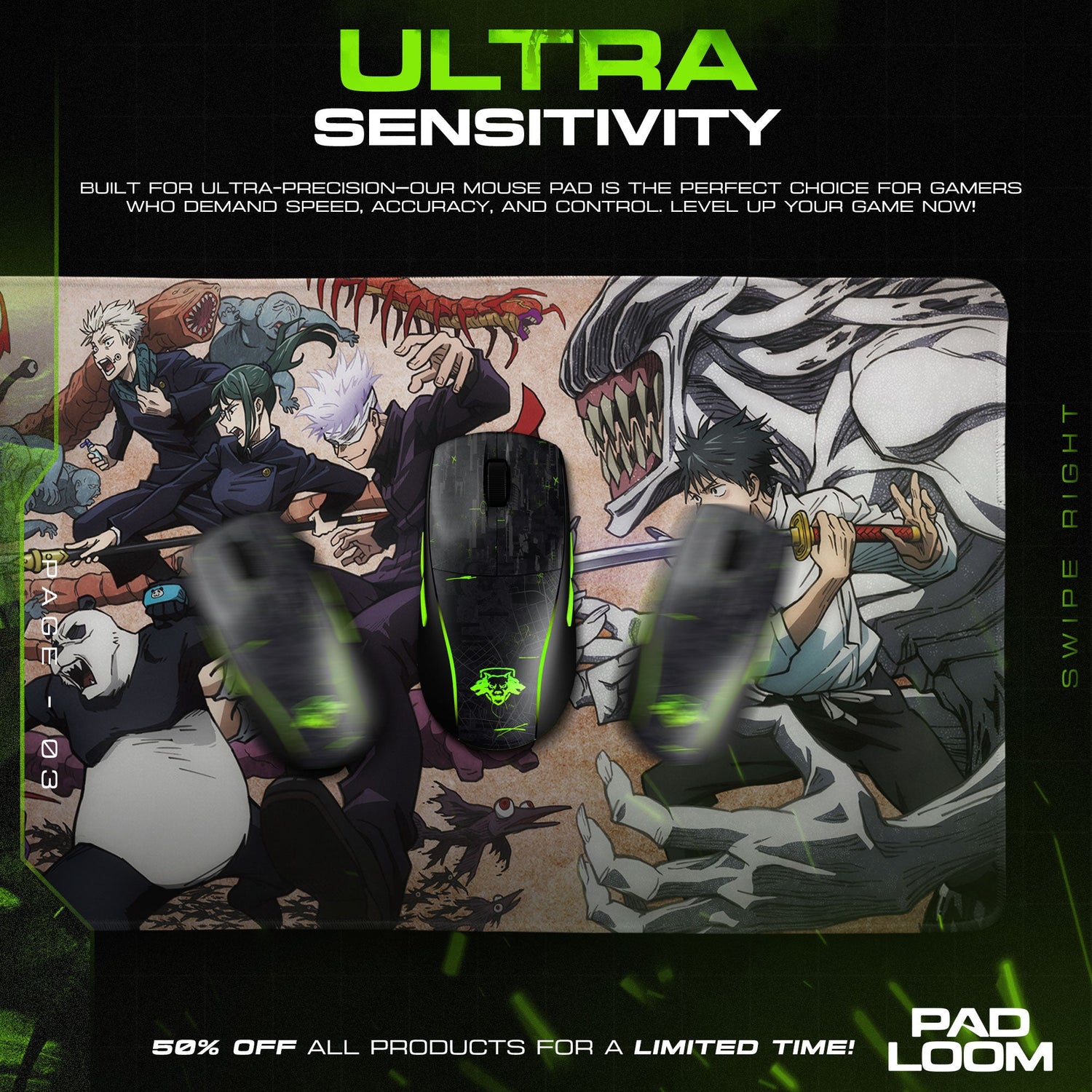 Jujutsu Kaisen Battle Squad Mouse Pad, Anime Gaming Desk Mat Padloom