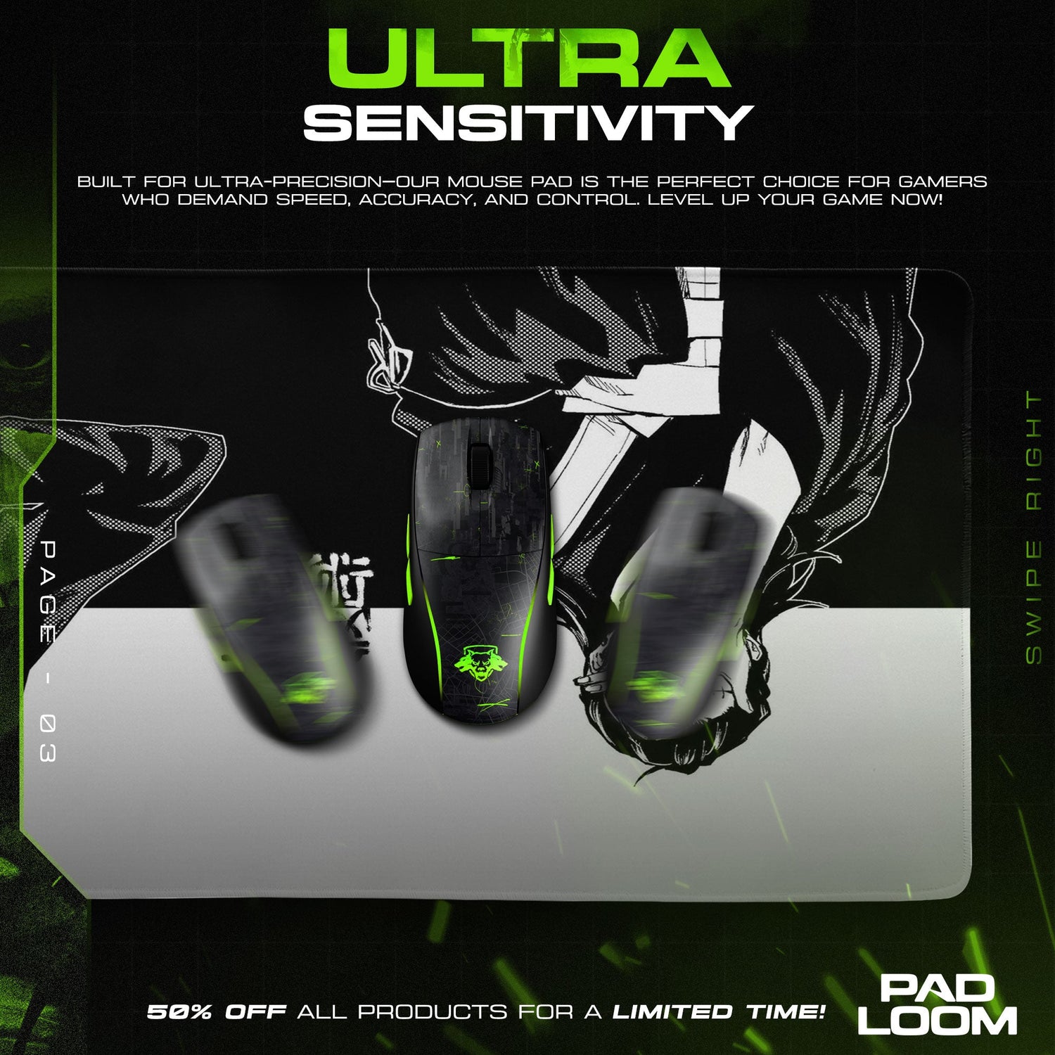 Jujutsu Kaisen Black White Duo Mouse Pad, Anime Gaming Desk Mat Padloom