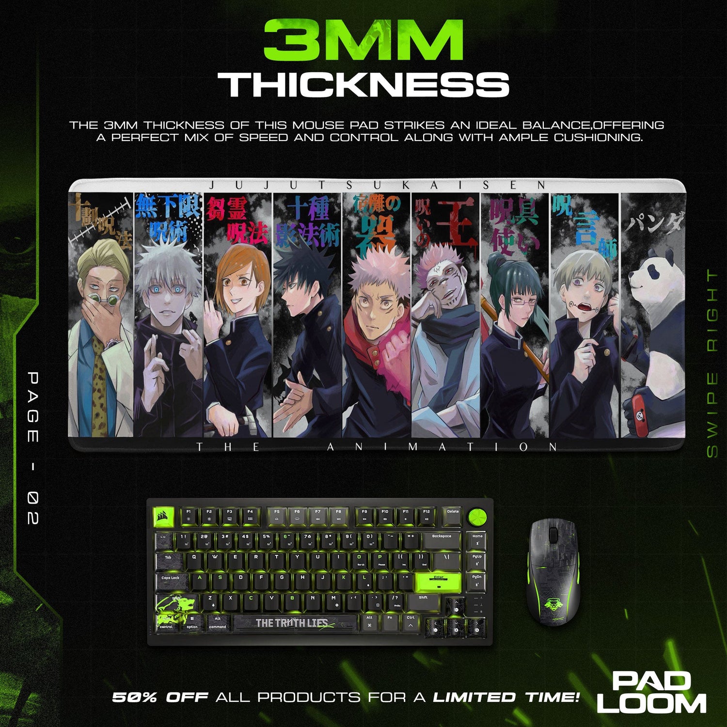 Jujutsu Kaisen Cast Mouse Pad, Anime Gaming Desk Mat Padloom