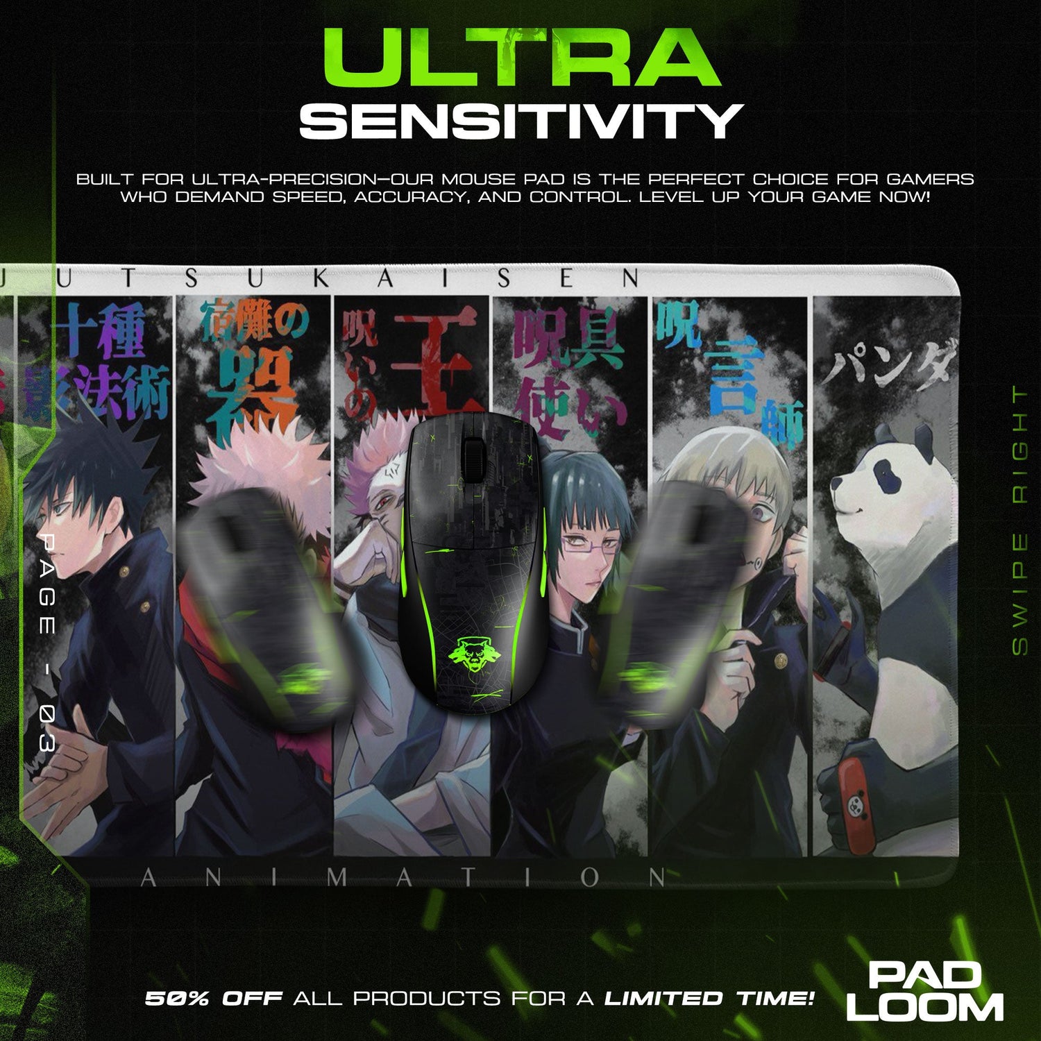 Jujutsu Kaisen Cast Mouse Pad, Anime Gaming Desk Mat Padloom