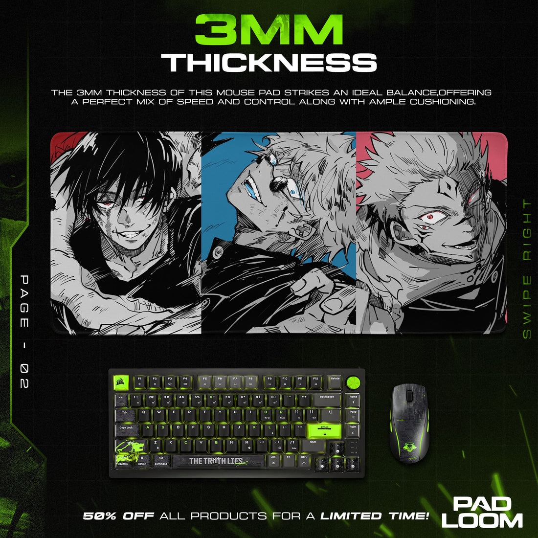 Jujutsu Kaisen Dark Trio Mauspad, Anime Gaming Schreibtischmatte