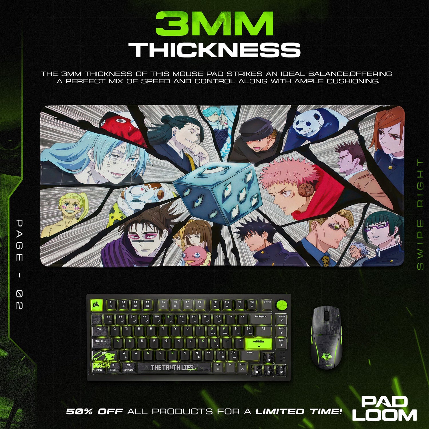 Jujutsu Kaisen Dice Clash Mouse Pad, Anime Gamer Desk Mat Padloom