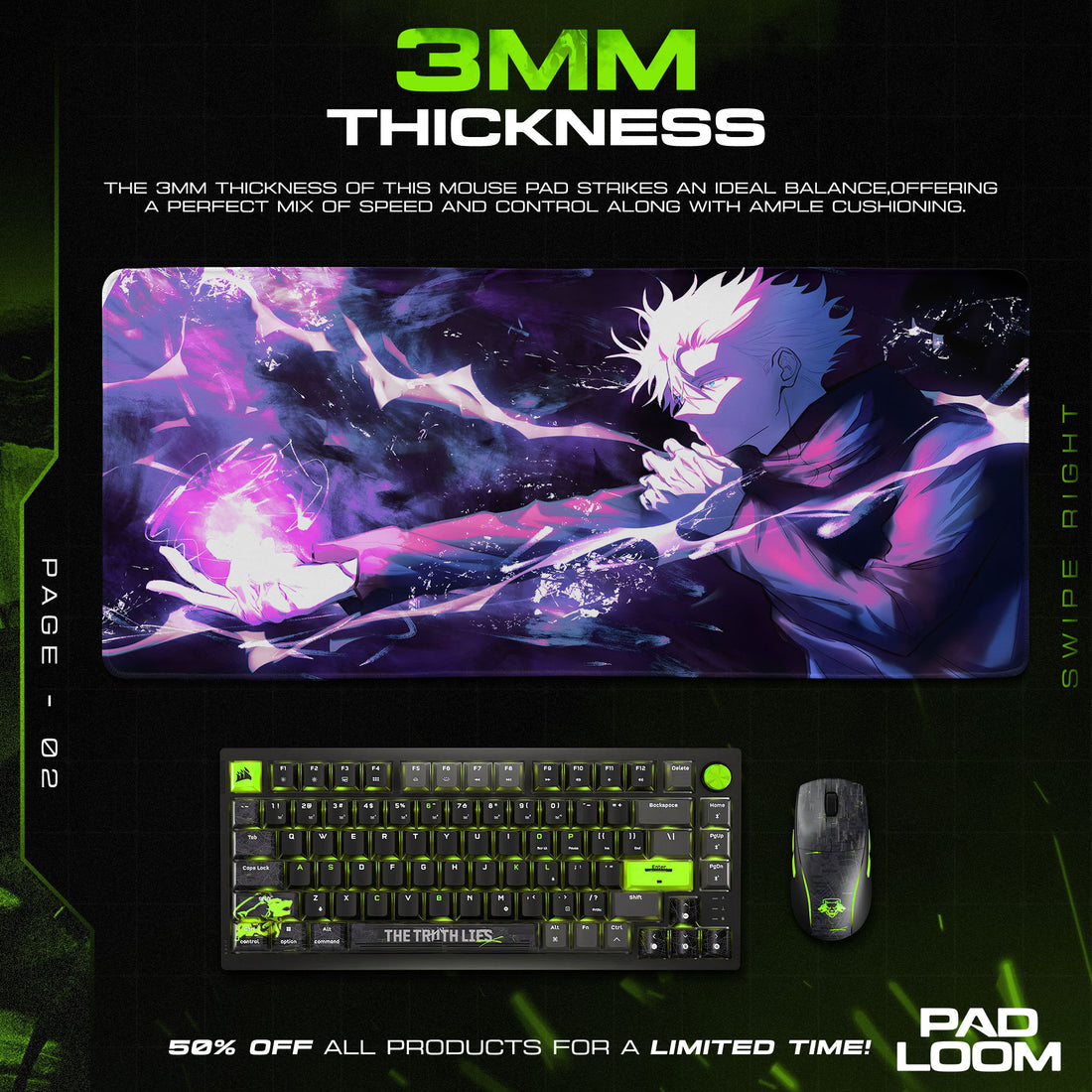 Jujutsu Kaisen Gojo Purple Energy Mouse Pad, Anime Gaming Desk Mat