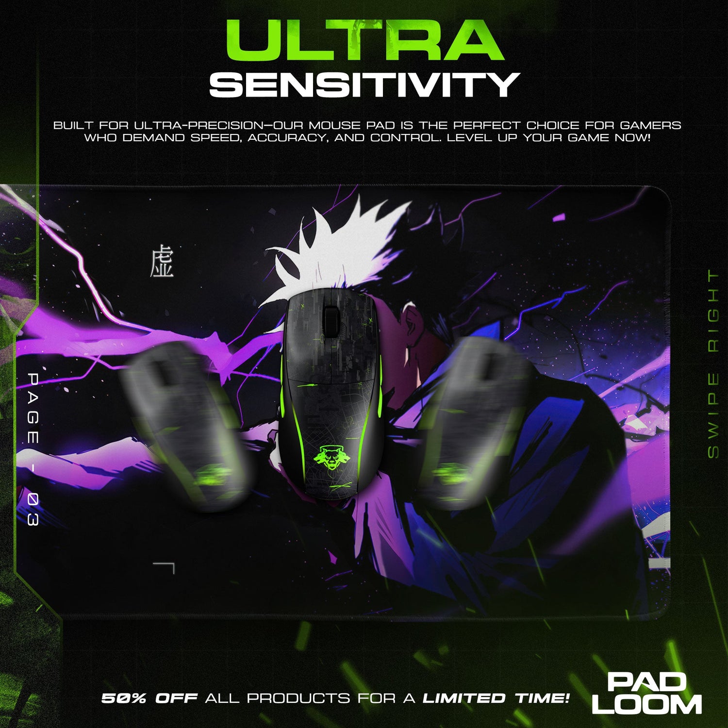 Jujutsu Kaisen Gojo Purple Hollow Mouse Pad – Anime Gaming Desk Mat Padloom
