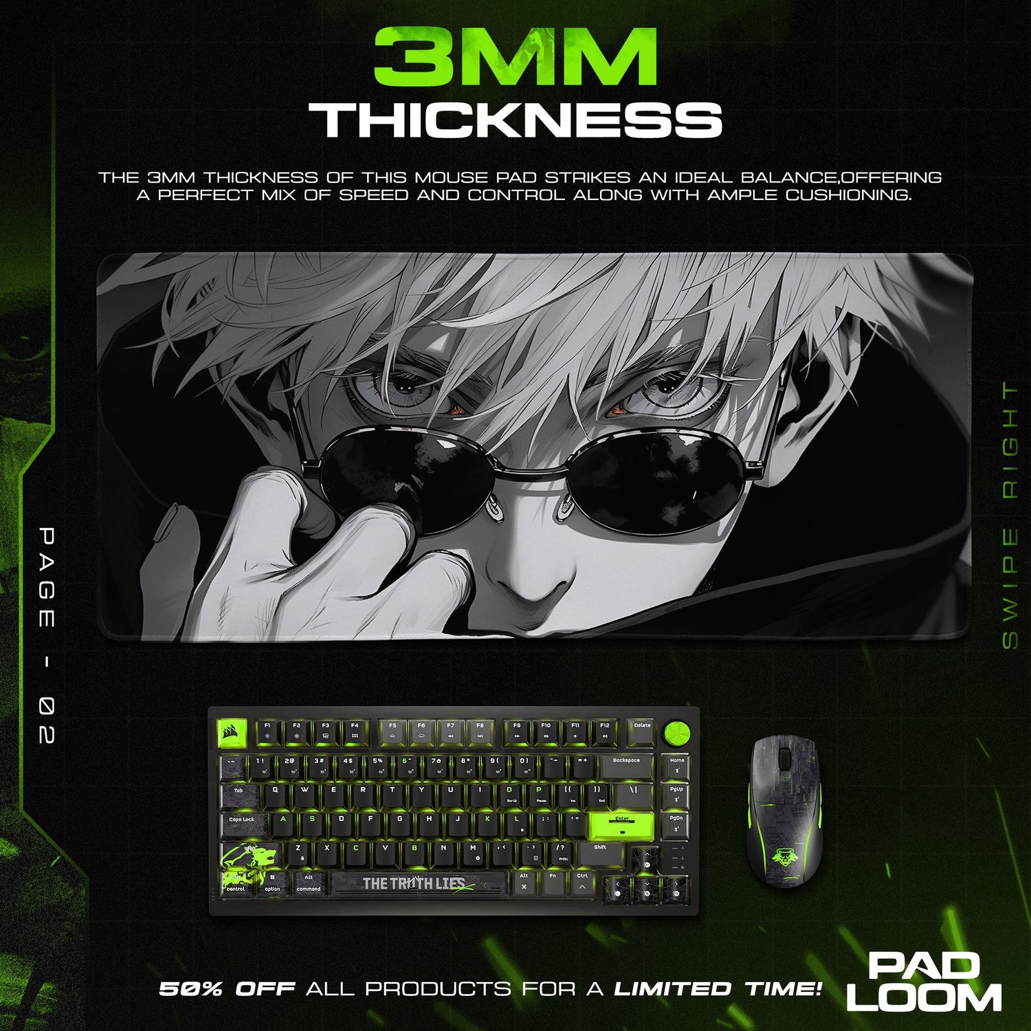 Jujutsu Kaisen Gojo Shades Mouse Pad, Anime Gaming Desk Mat Padloom