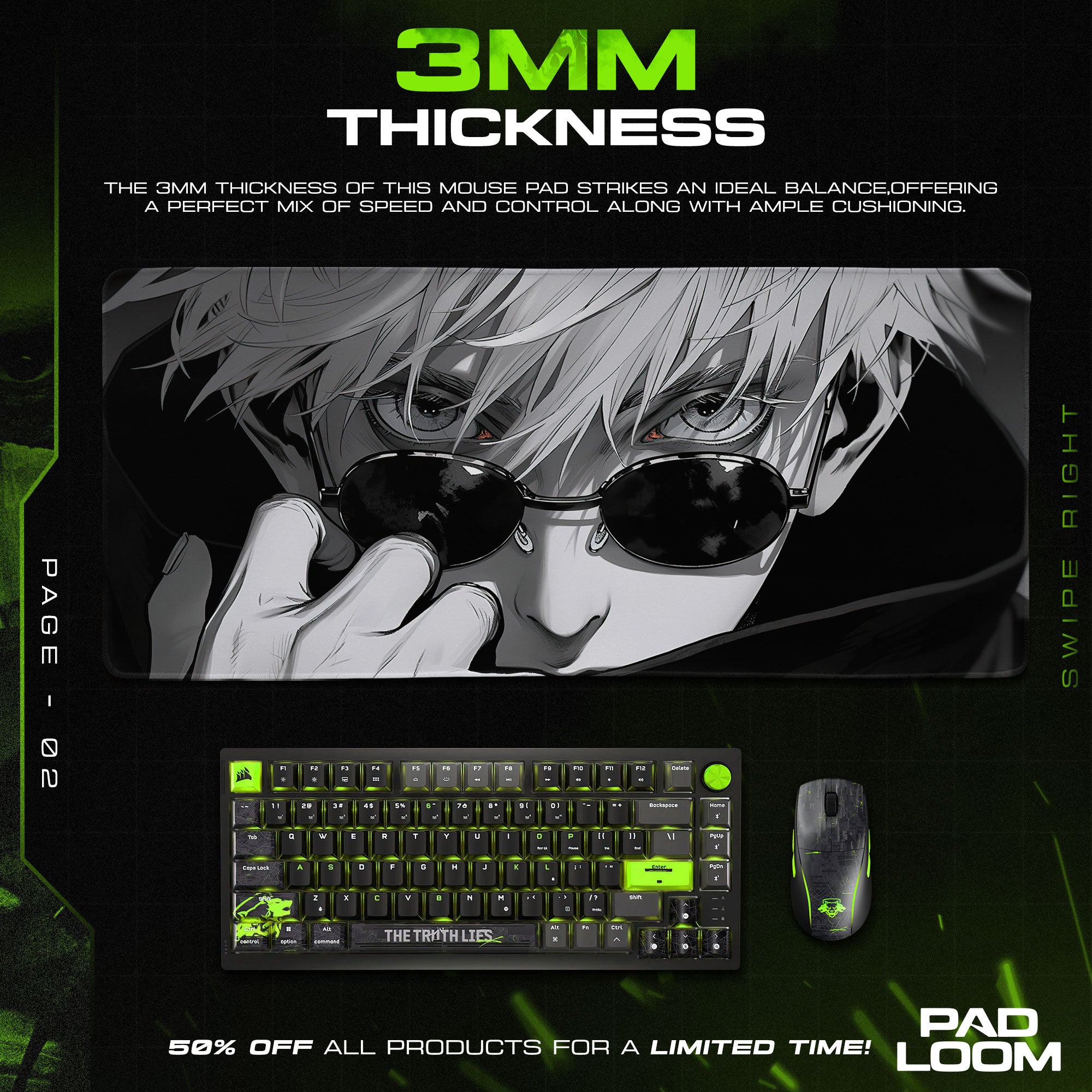 Jujutsu Kaisen Gojo Shades Mouse Pad, Anime Gaming Desk Mat