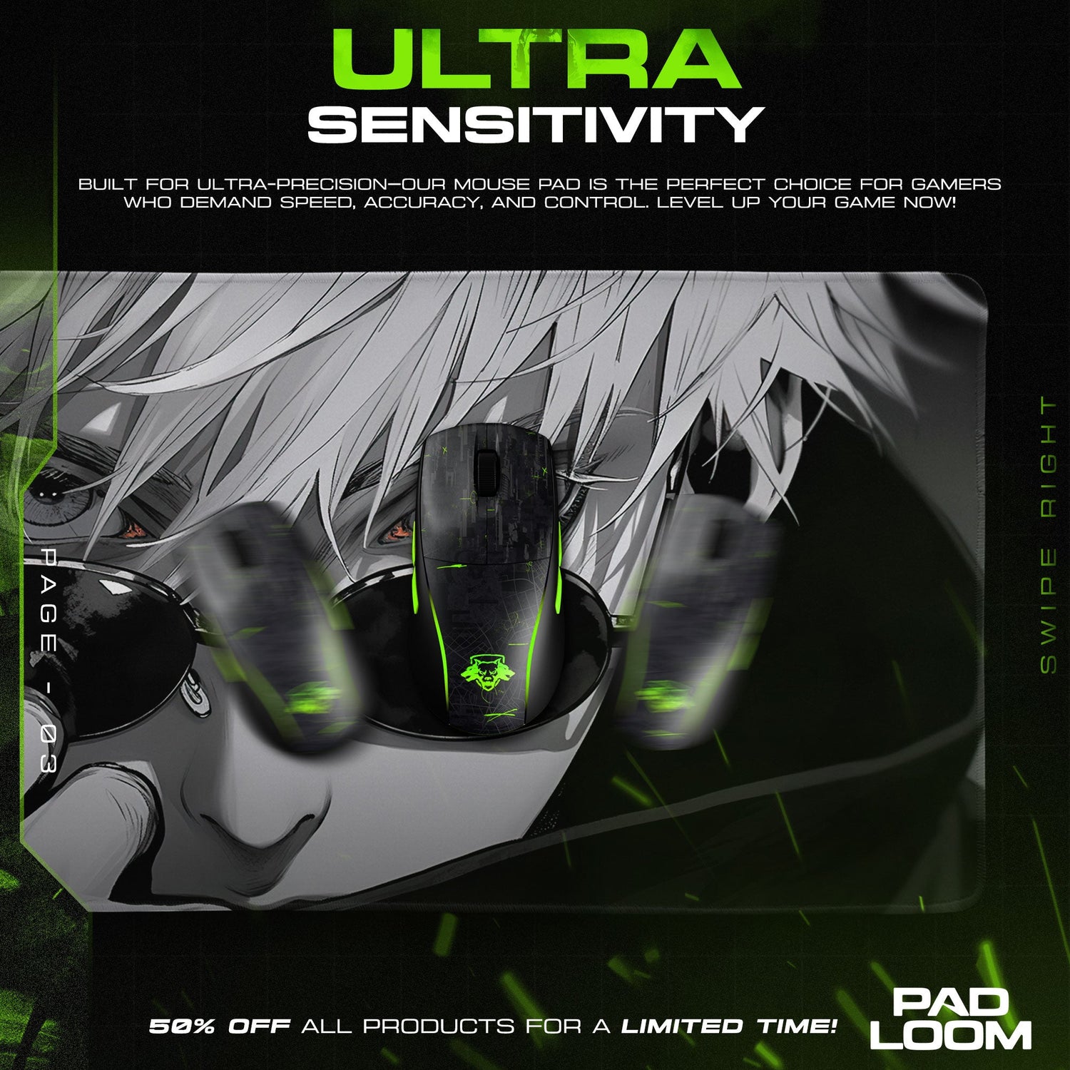 Jujutsu Kaisen Gojo Shades Mouse Pad, Anime Gaming Desk Mat Padloom