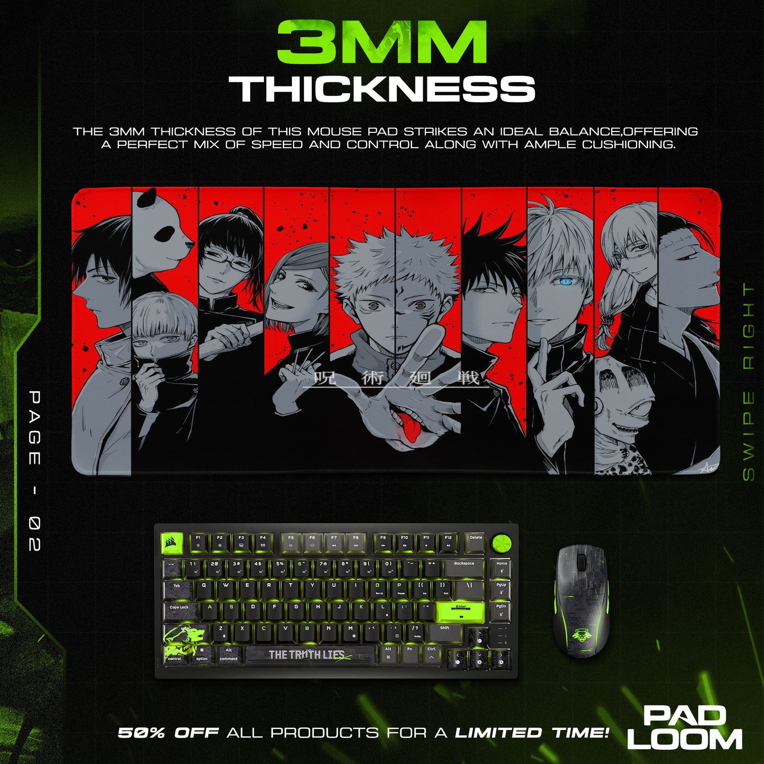 Jujutsu Kaisen Lineup Mouse Pad, Anime Gaming Desk Mat