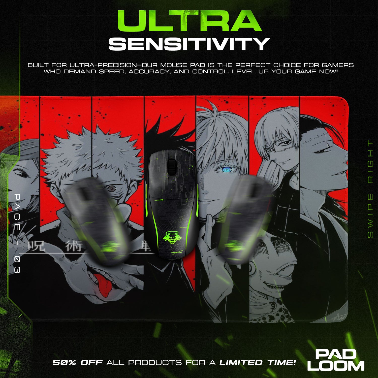 Jujutsu Kaisen Lineup Mouse Pad, Anime Gaming Desk Mat