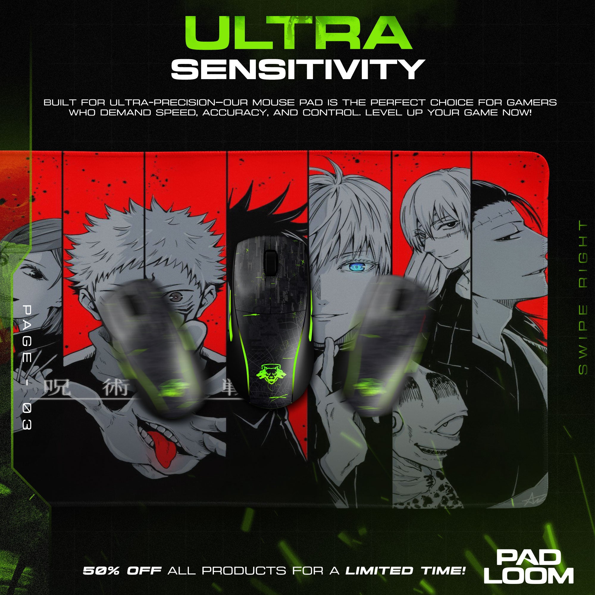 Jujutsu Kaisen Lineup Mauspad, Anime Gaming Schreibtischmatte