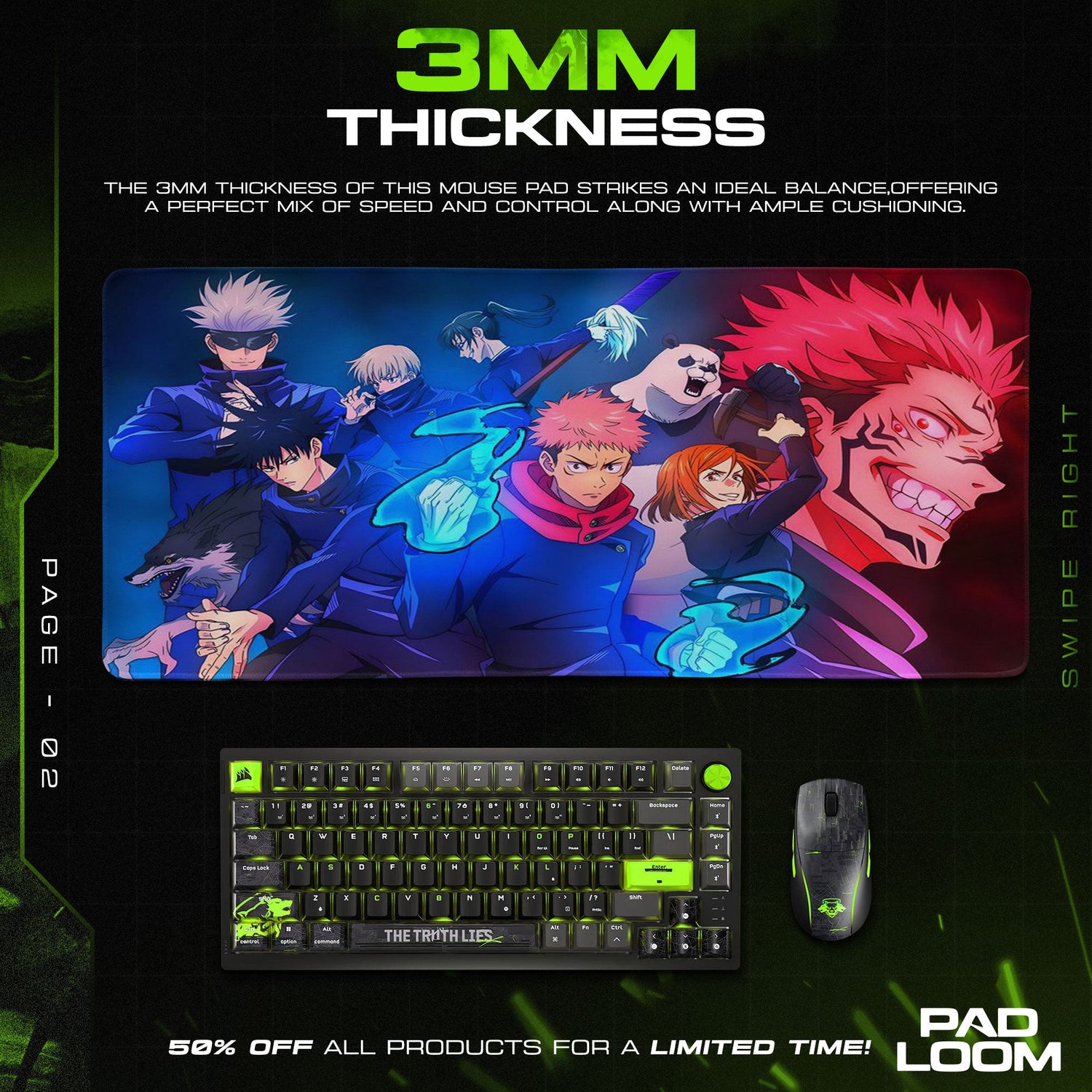 Jujutsu Kaisen Mouse Pad, Cursed Energy Anime Desk Mat Padloom