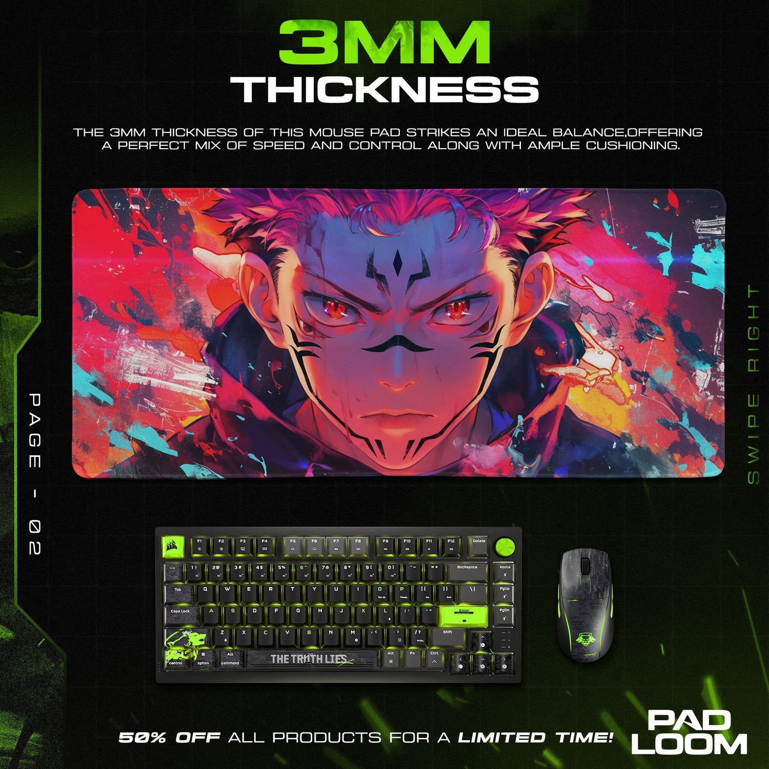 Jujutsu Kaisen Sukuna Crimson Gaze Mouse Pad, Anime Desk Mat Padloom