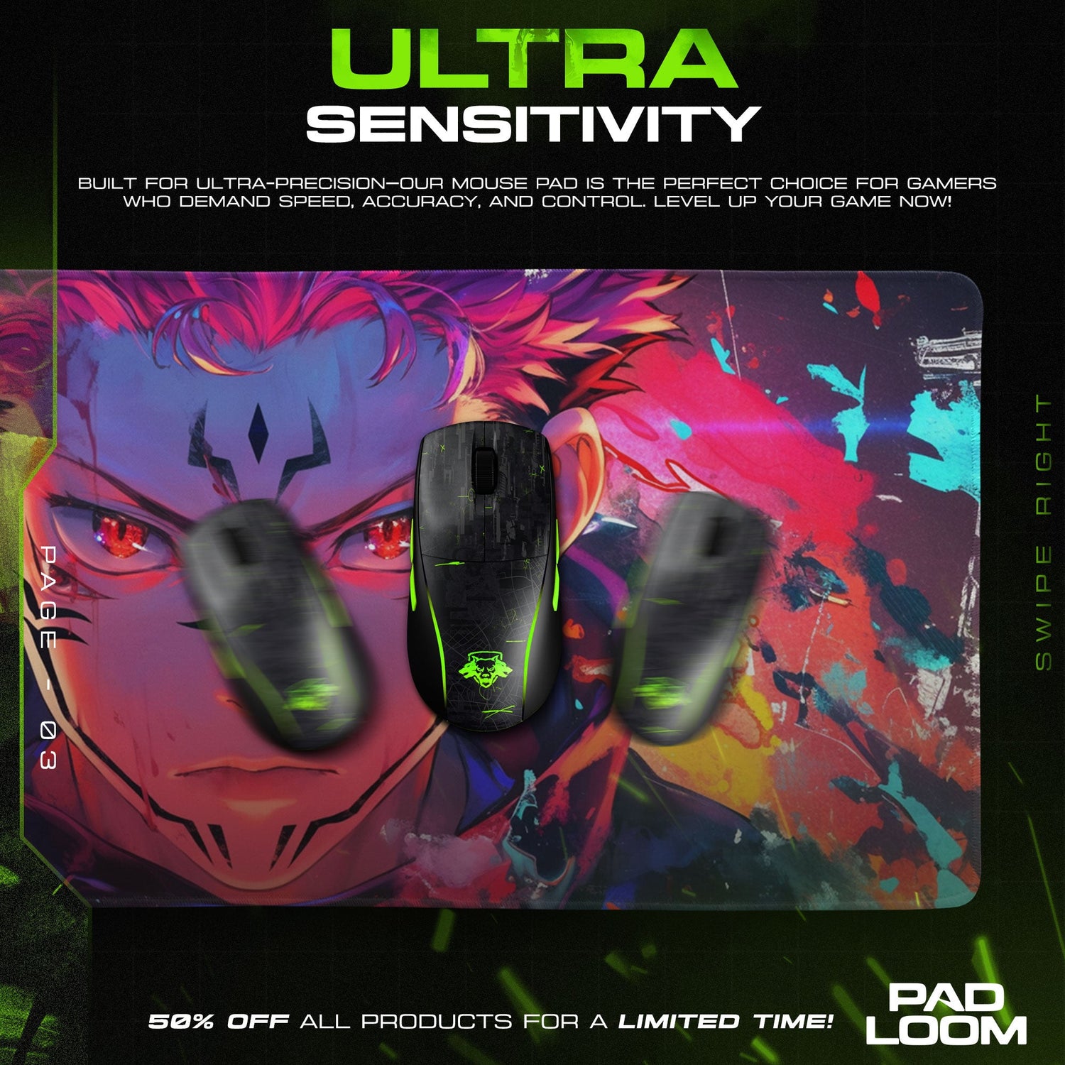 Jujutsu Kaisen Sukuna Crimson Gaze Mouse Pad, Anime Desk Mat Padloom