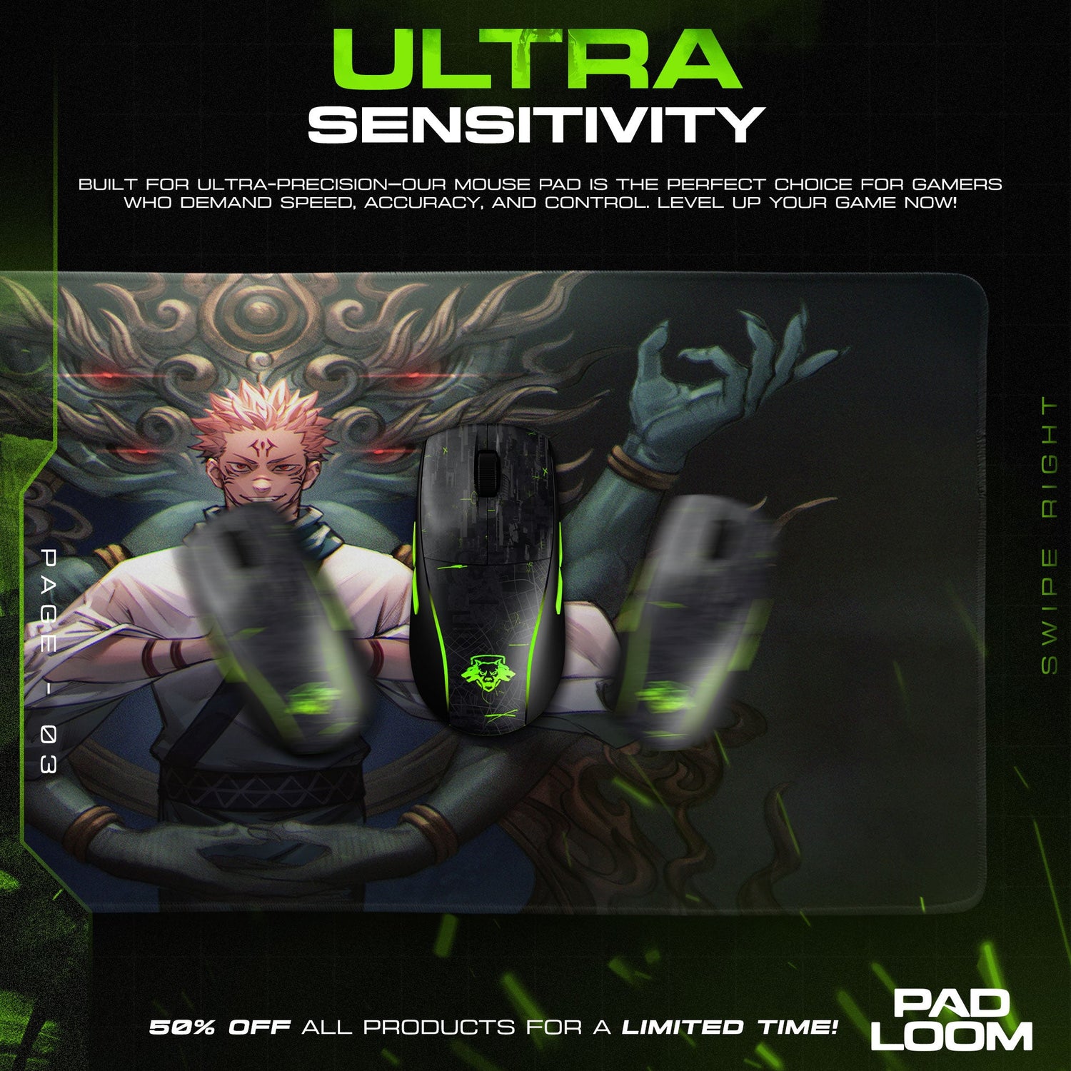 Jujutsu Kaisen Sukuna Curse Power Mouse Pad, Anime Desk Mat Padloom
