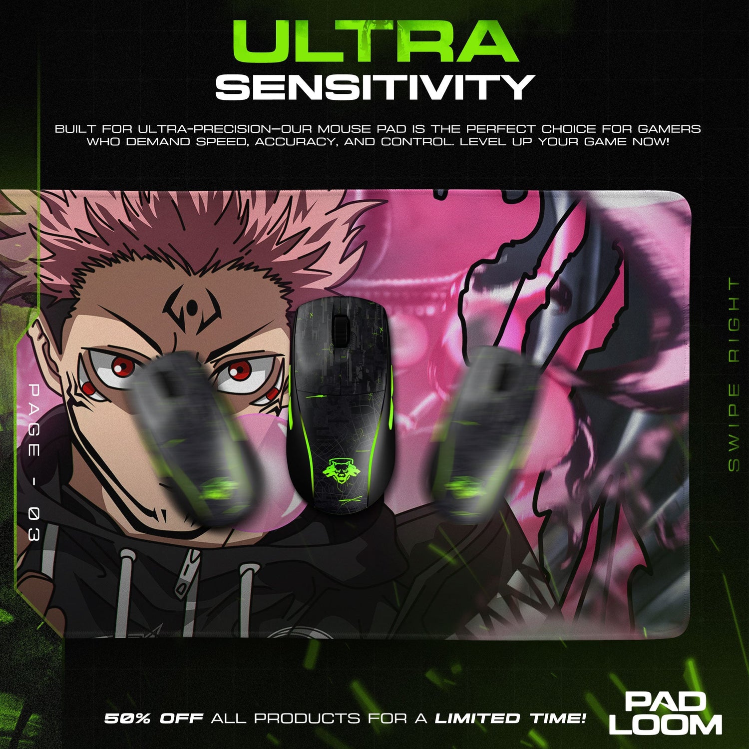 Jujutsu Kaisen Sukuna Mouse Pad – Cursed Aura Gamer Desk Mat Padloom