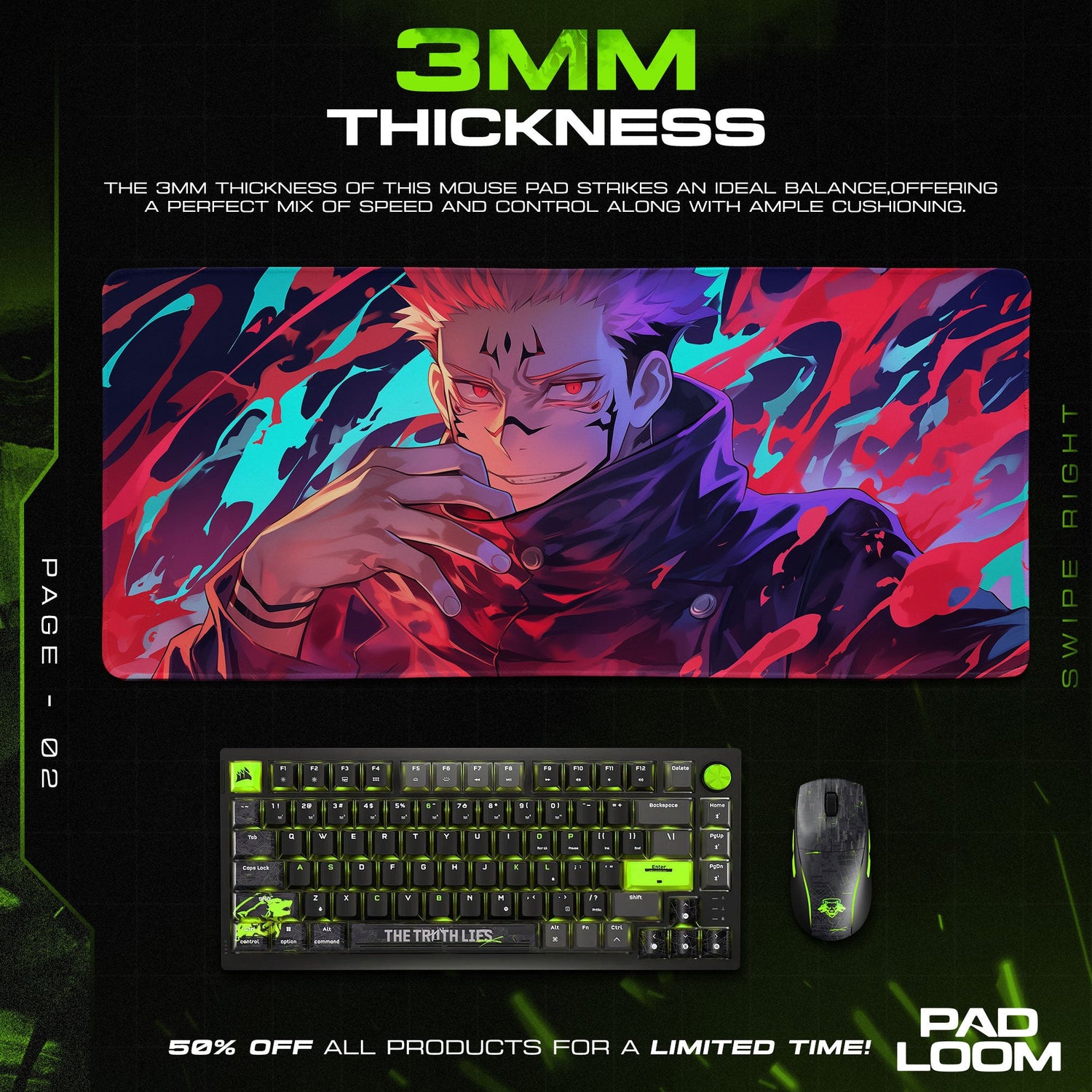 Jujutsu Kaisen Sukuna Flames Mouse Pad, Anime Desk Mat Padloom