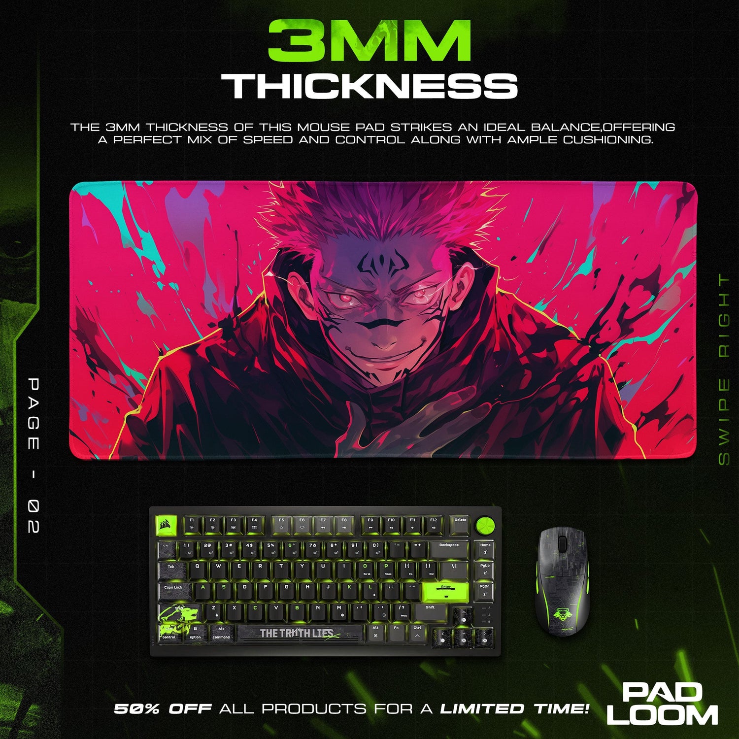 Jujutsu Kaisen Sukuna Inferno Mouse Pad, Anime Desk Mat Padloom