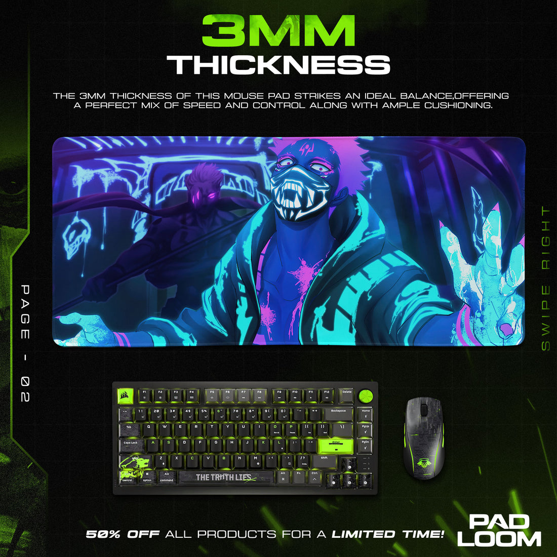 Jujutsu Kaisen Sukuna Mouse Pad – Neon Curse Gamer Desk Mat
