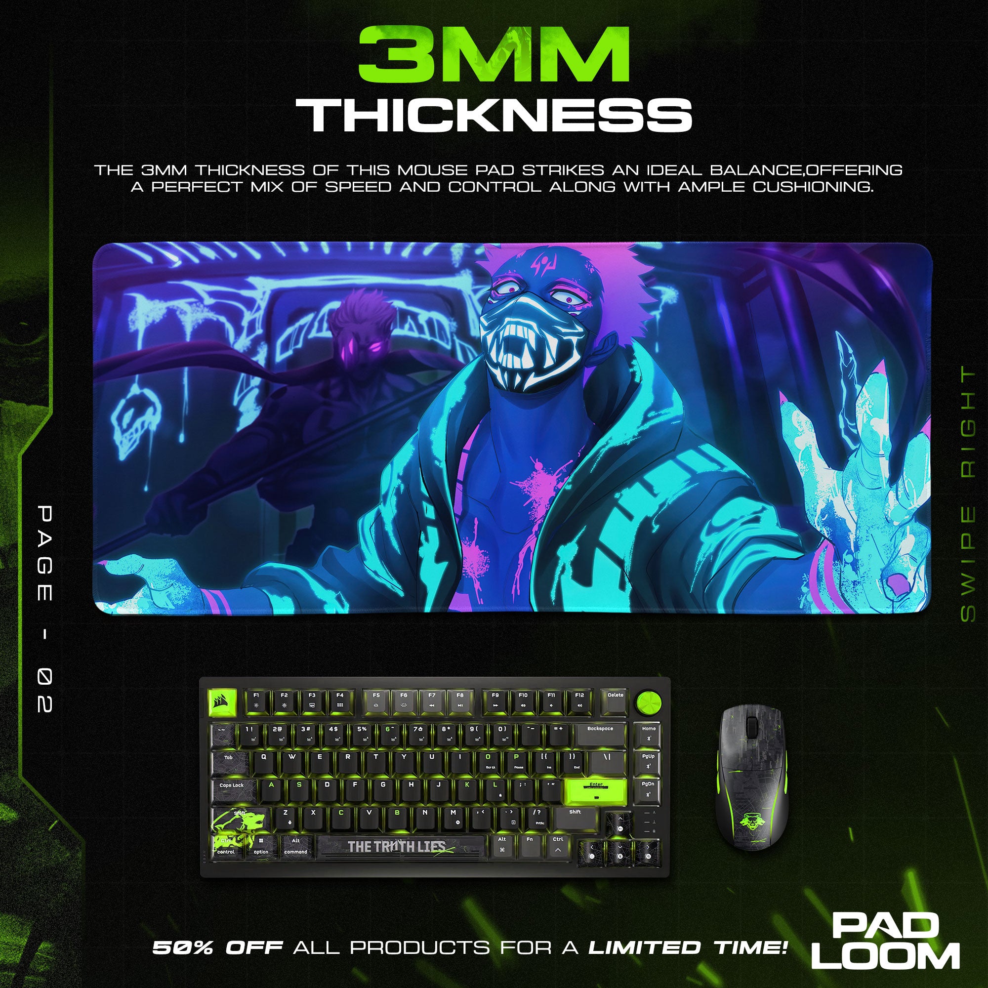 Jujutsu Kaisen Sukuna Mouse Pad – Neon Curse Gamer Desk Mat