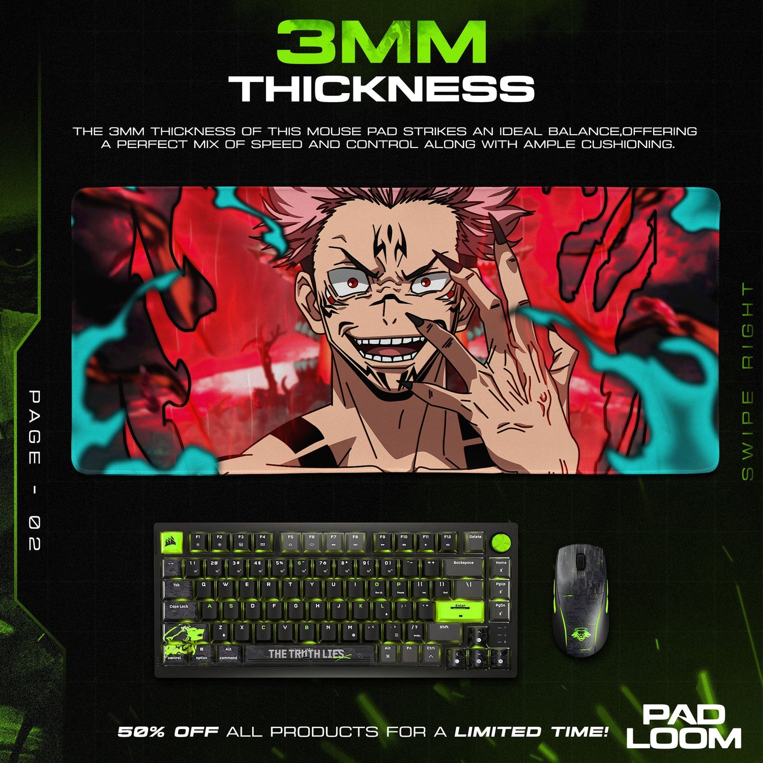 Jujutsu Kaisen Sukuna Mouse Pad – Wicked Grin Gamer Desk Mat Padloom