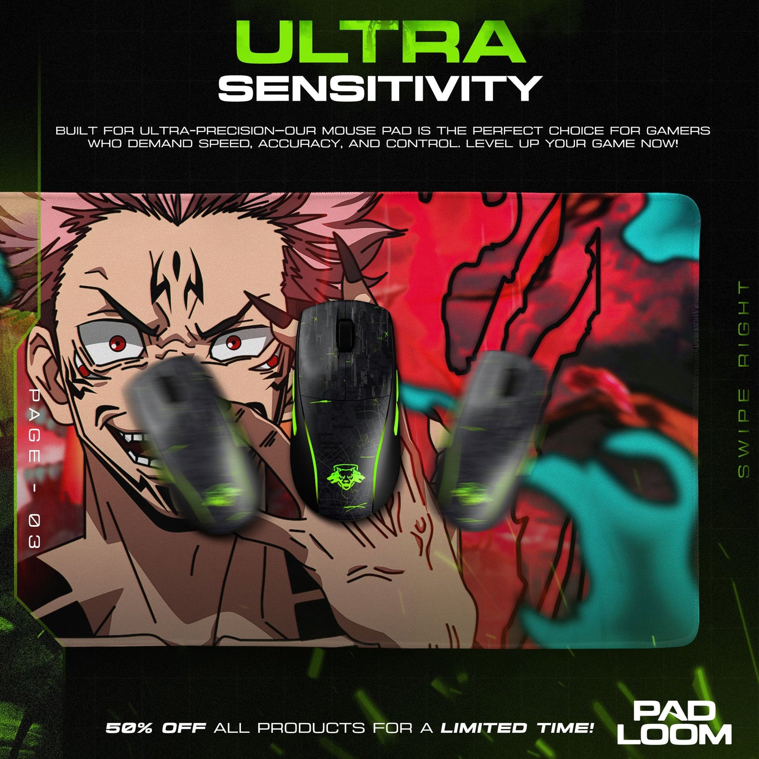 Jujutsu Kaisen Sukuna Mouse Pad – Wicked Grin Gamer Desk Mat Padloom