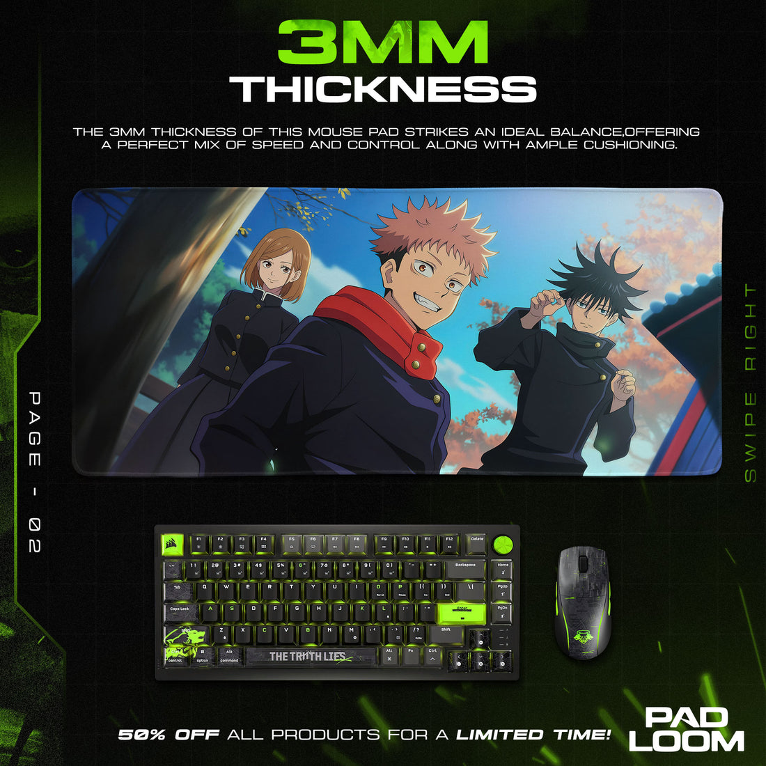 Jujutsu Kaisen Trio Mouse Pad, Anime School Scene Desk Mat