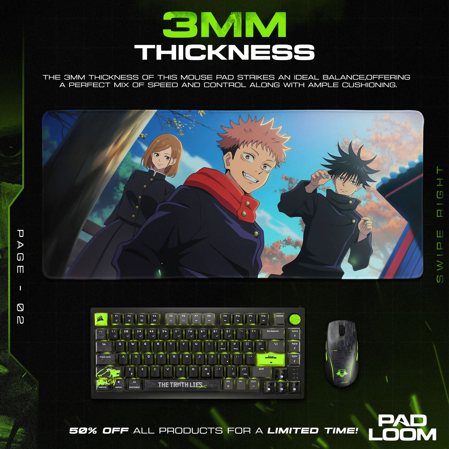 Jujutsu Kaisen Trio Mouse Pad, Anime School Scene Desk Mat Padloom