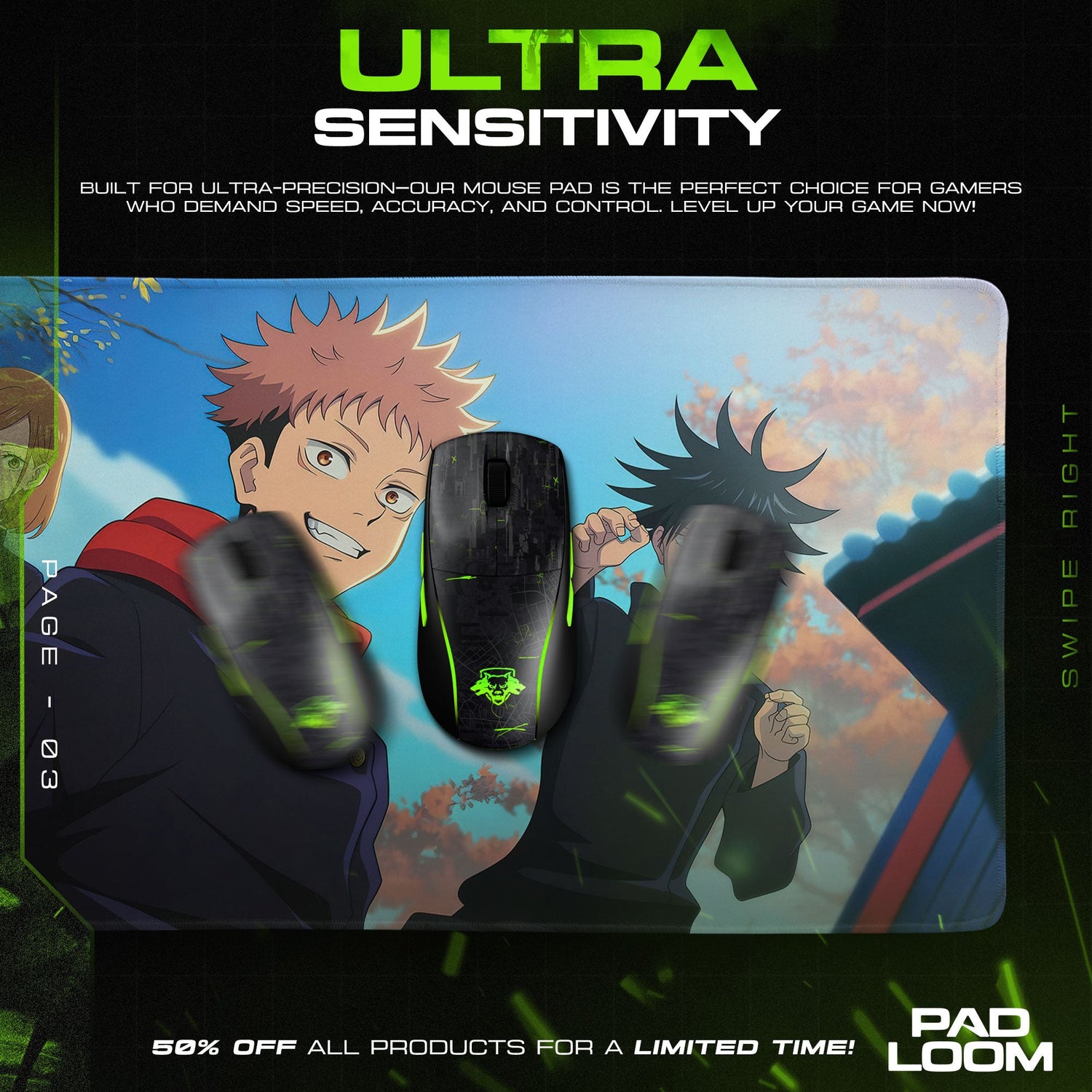 Jujutsu Kaisen Trio Mouse Pad, Anime School Scene Desk Mat Padloom