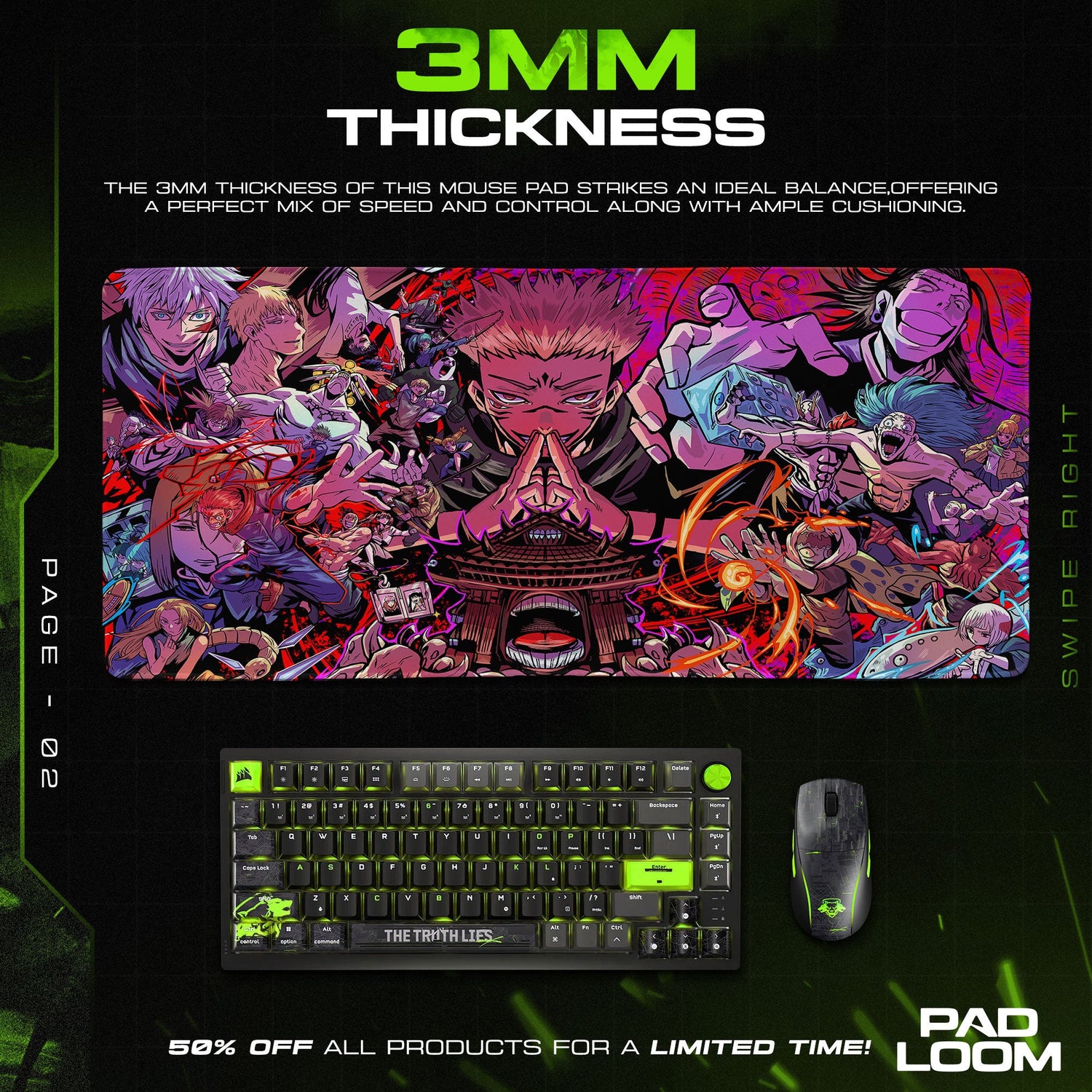 Jujutsu Kaisen Yuji & Cursed Spirits Mouse Pad, Anime Desk Mat Padloom