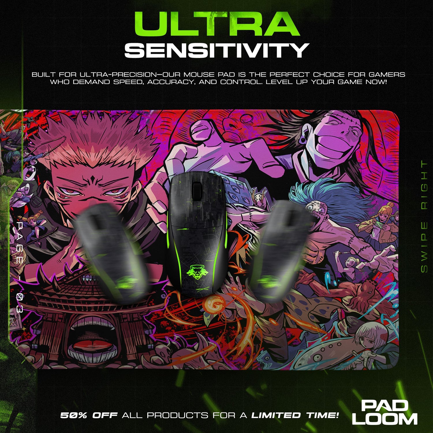 Jujutsu Kaisen Yuji & Cursed Spirits Mouse Pad, Anime Desk Mat Padloom