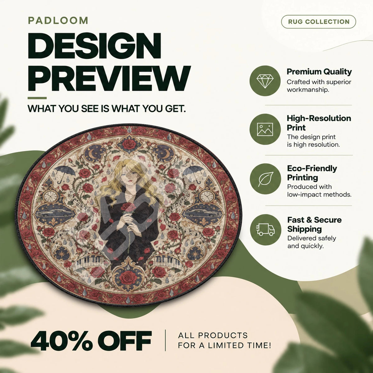 Julia Rose Cowboy Bebop round rug full design preview