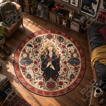 Julia Rose Cowboy Bebop round rug on a bedroom floor - Cowboy Bebop chair mat