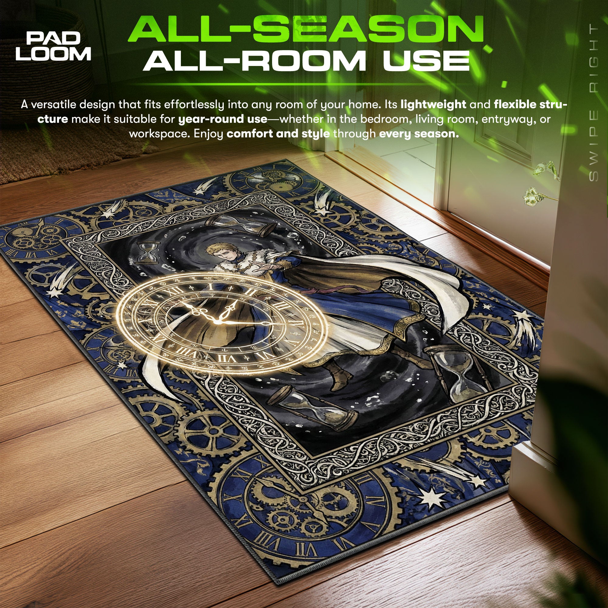 Julius Time Magic Black Clover Chair fan rug — premium quality print