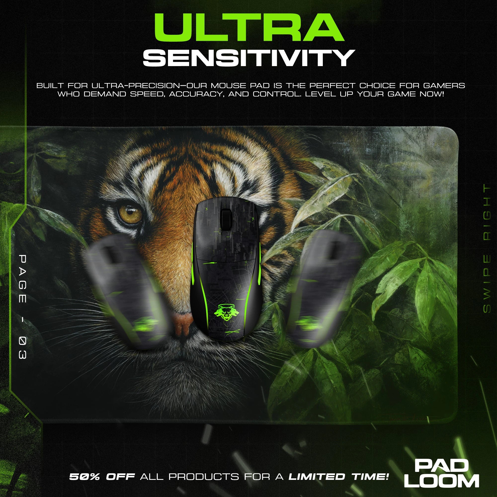 Jungle Tiger Watch Mouse Pad - Wildlife Desk Mat