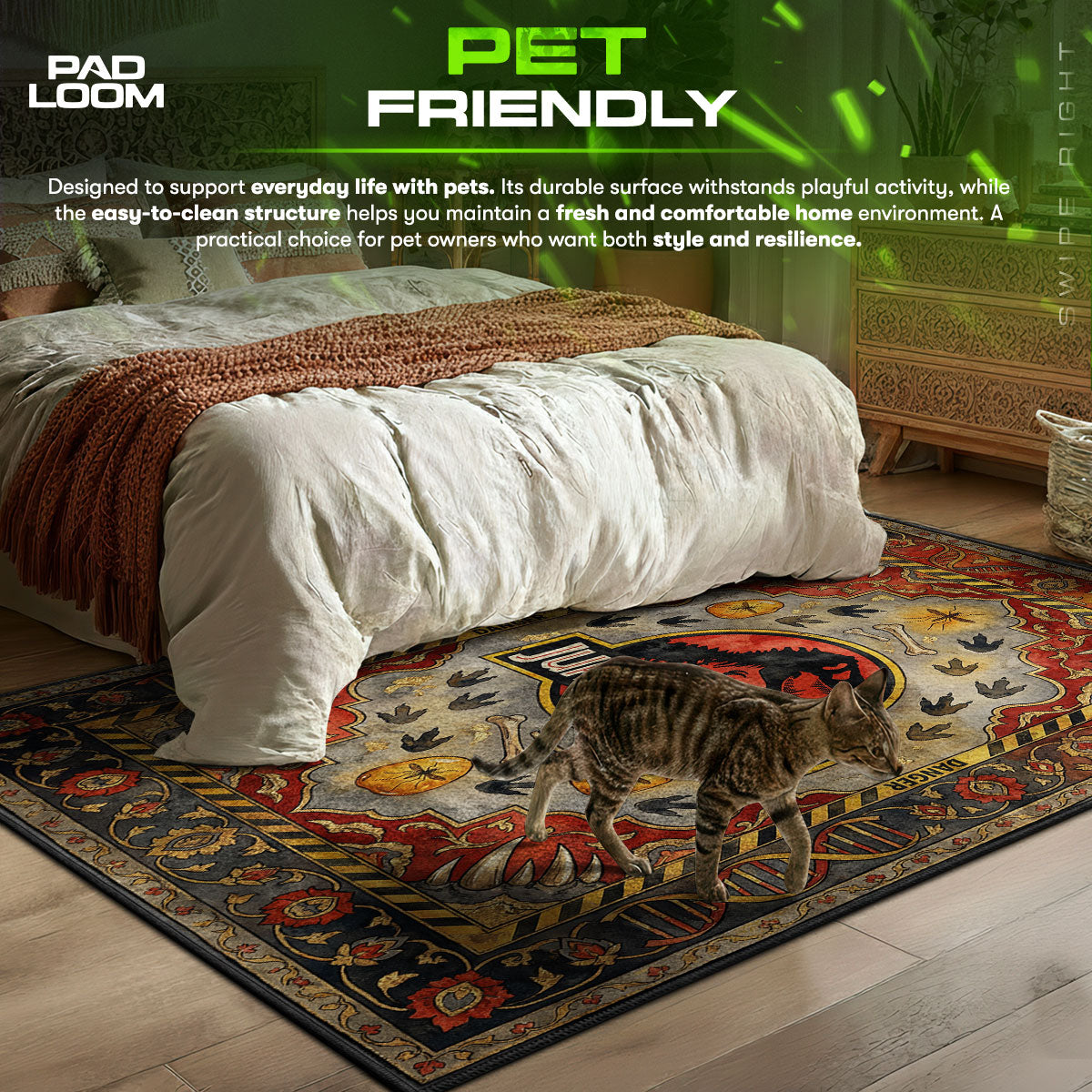 Detailed close-up of Jurassic rug pattern