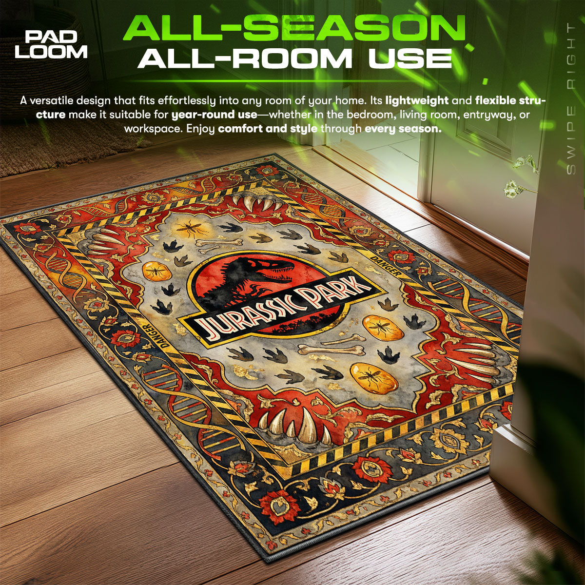 Jurassic Park Amber Fossil Movie Room fan rug — premium quality print