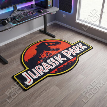 Jurassic Park shaped area rug, die-cut dinosaur rug