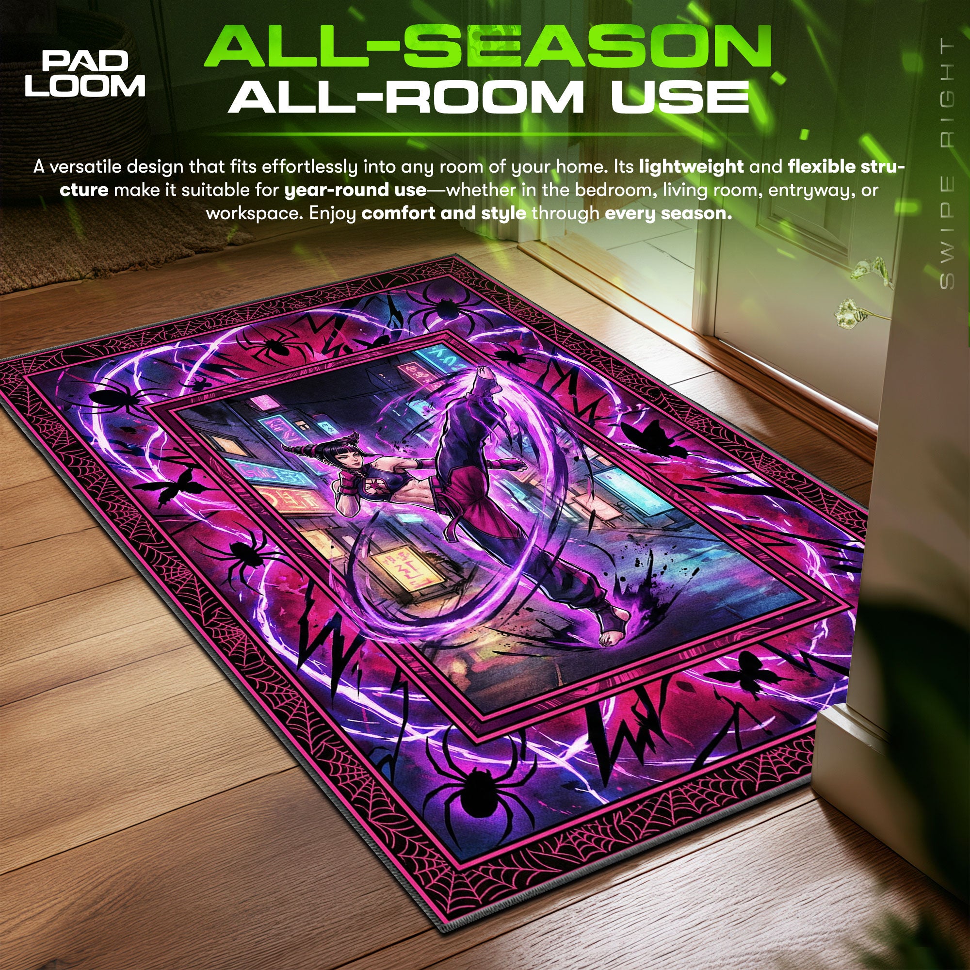 Juri Han Spider Kick Street Fighter Chair fan rug — premium quality print