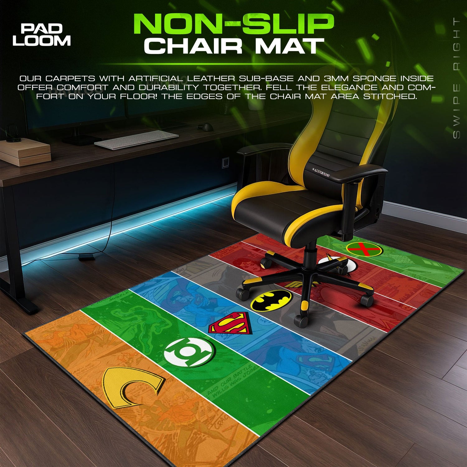 Justice League Mouse Pad, Comic Panel Heroes Gamer Desk Mat Padloom
