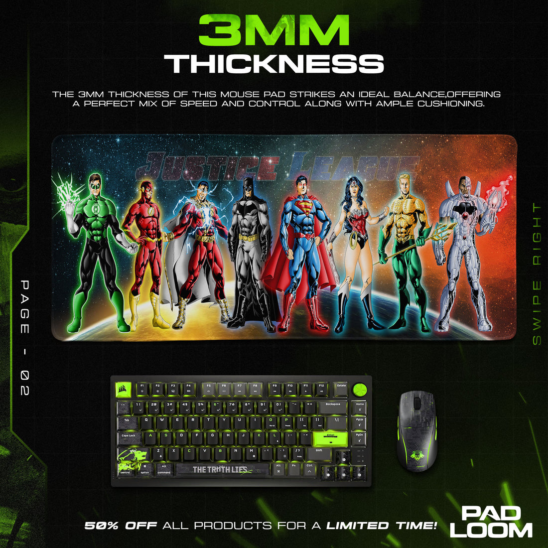 Justice League Mouse Pad, Cosmic Heroes Gamer Desk Mat