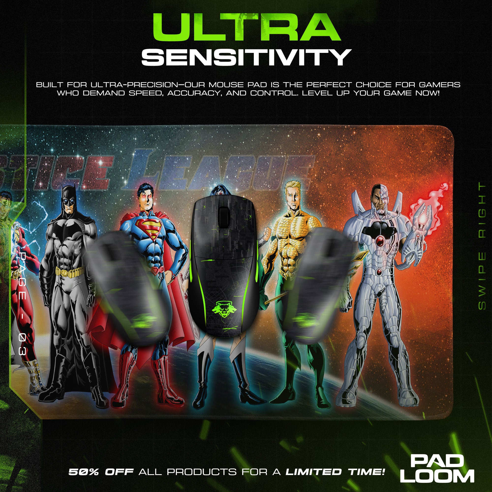 Justice League Mouse Pad, Cosmic Heroes Gamer Desk Mat