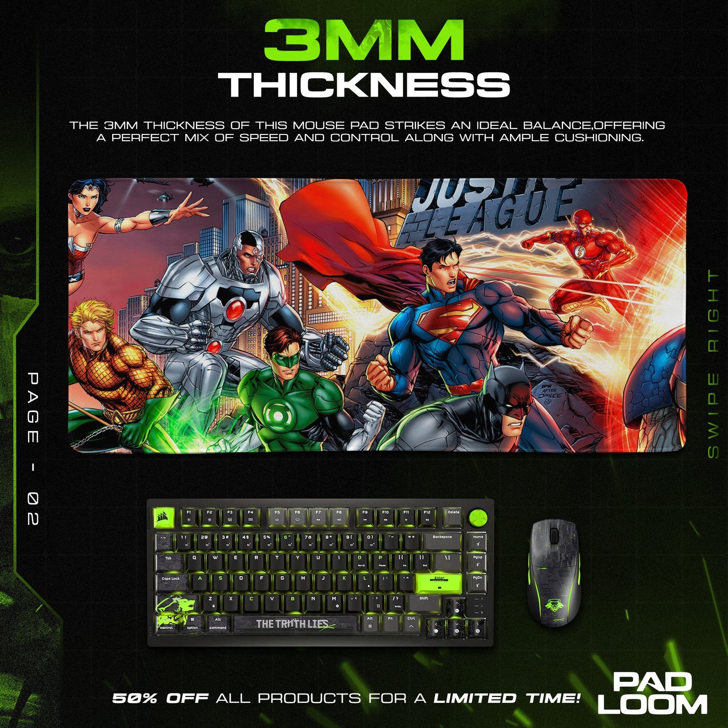 Justice League Mouse Pad, Dynamic City Battle Game Desk Mat Padloom