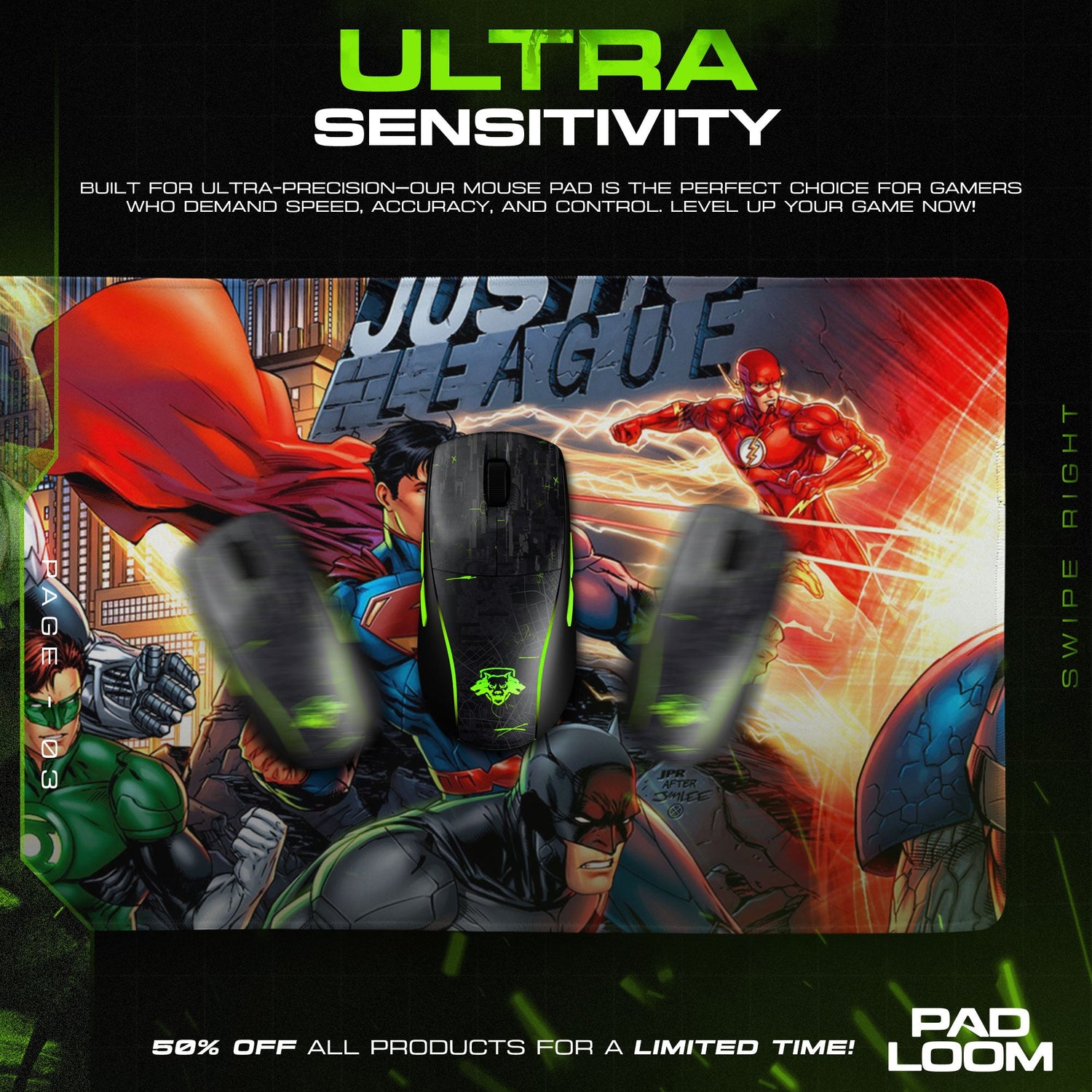 Justice League Mouse Pad, Dynamic City Battle Game Desk Mat Padloom