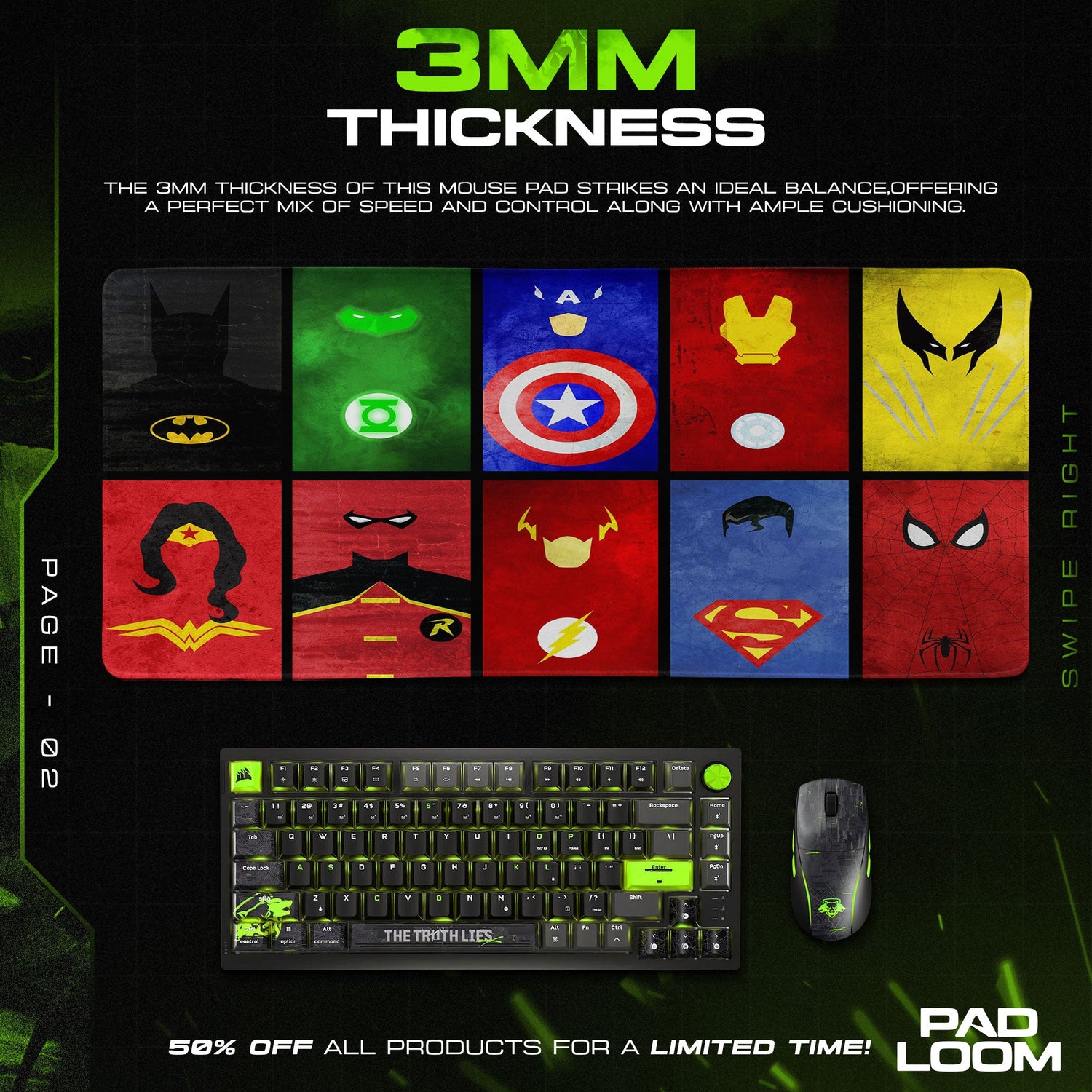 Justice League Mouse Pad, Minimalist Icons Anime Desk Mat Padloom